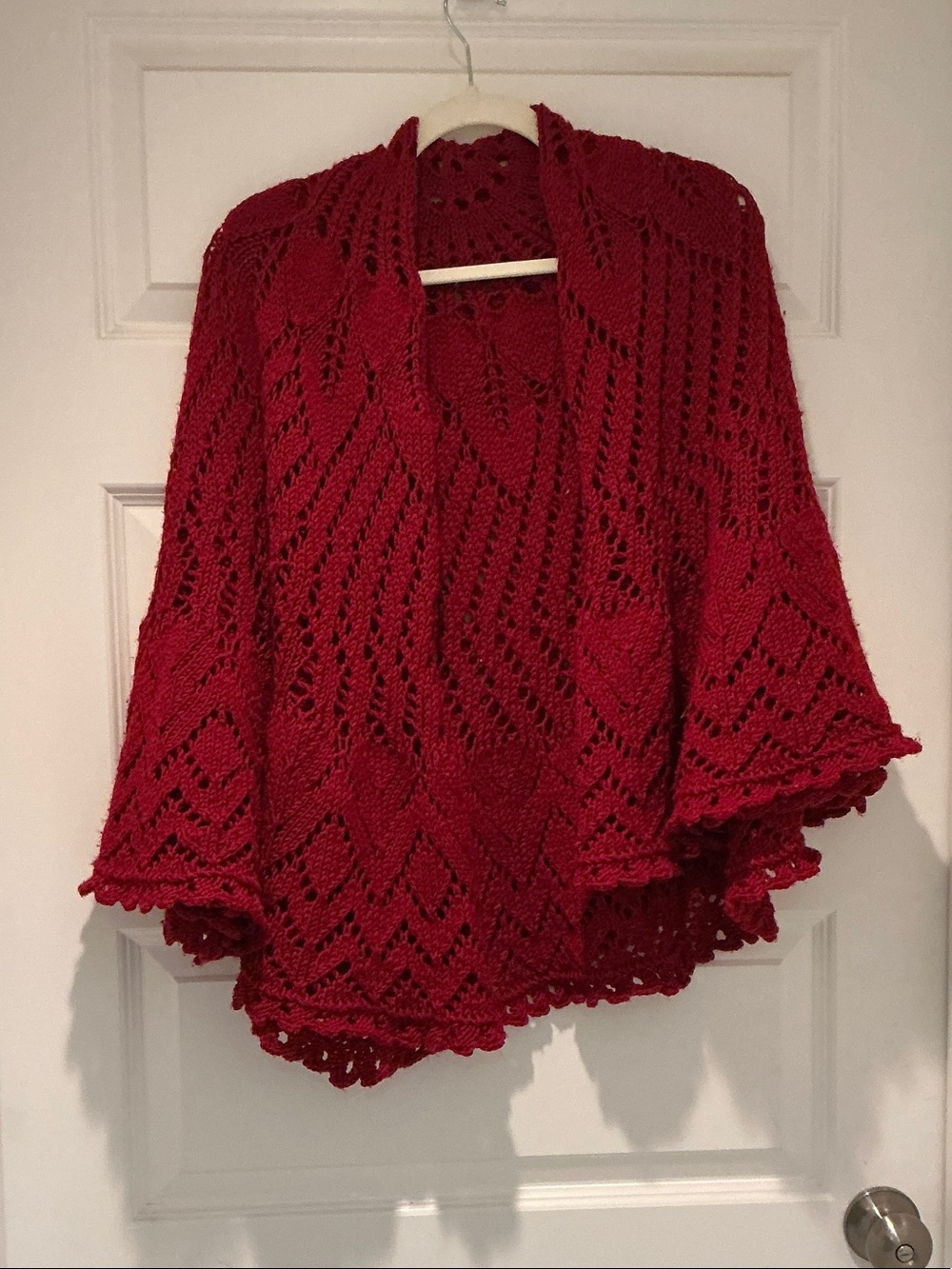 Cranberry Red Crochet-like Knitted Round-Shaped Throw Blanket